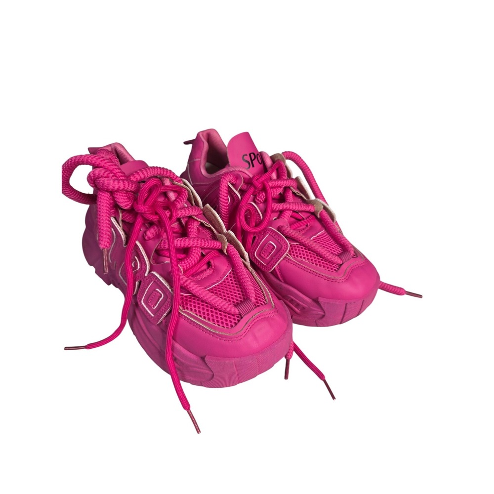 Hot‎ Pink Chunky Platform Sneakers Neon Lace Up Fashion Shoes Womens Size 40 L2